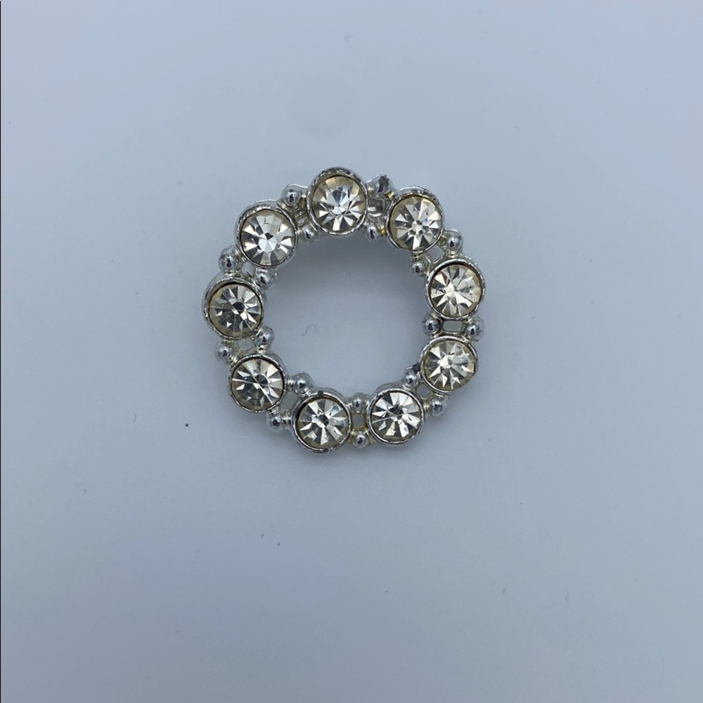 Vintage Crystal Circle Brooch in Silver